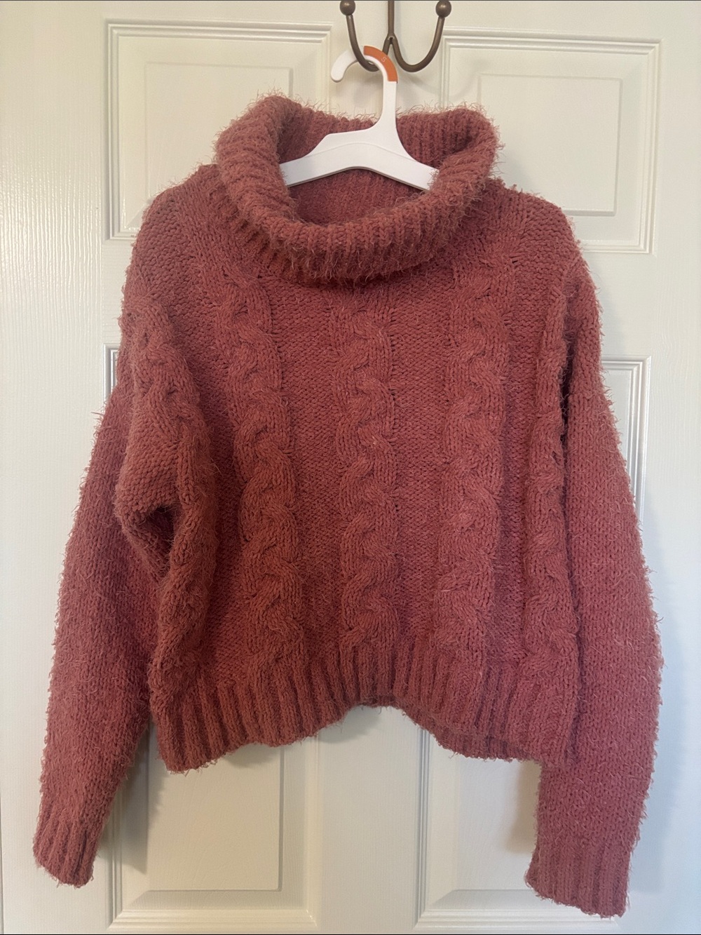 Freshman Dusty Rose Cable Turtleneck Sweater